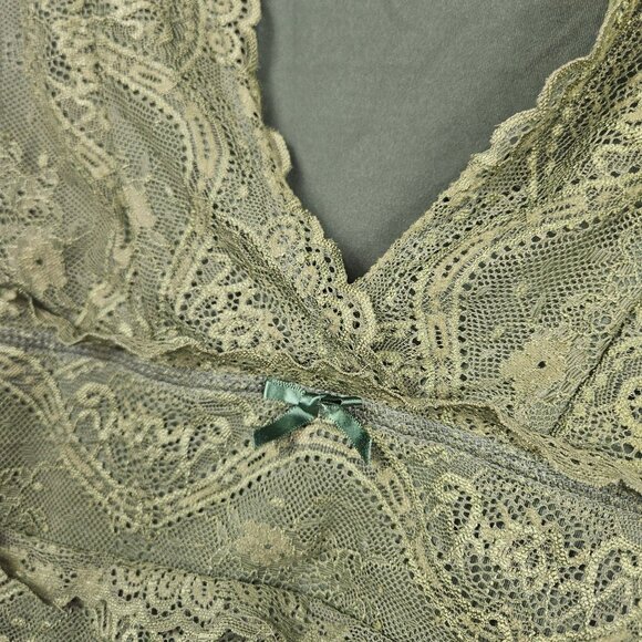 Green Lace Fairy Grunge Sleeveless Tank Top Shirt Cider Bow Womens L Y2K OOs - Picture 2 of 10